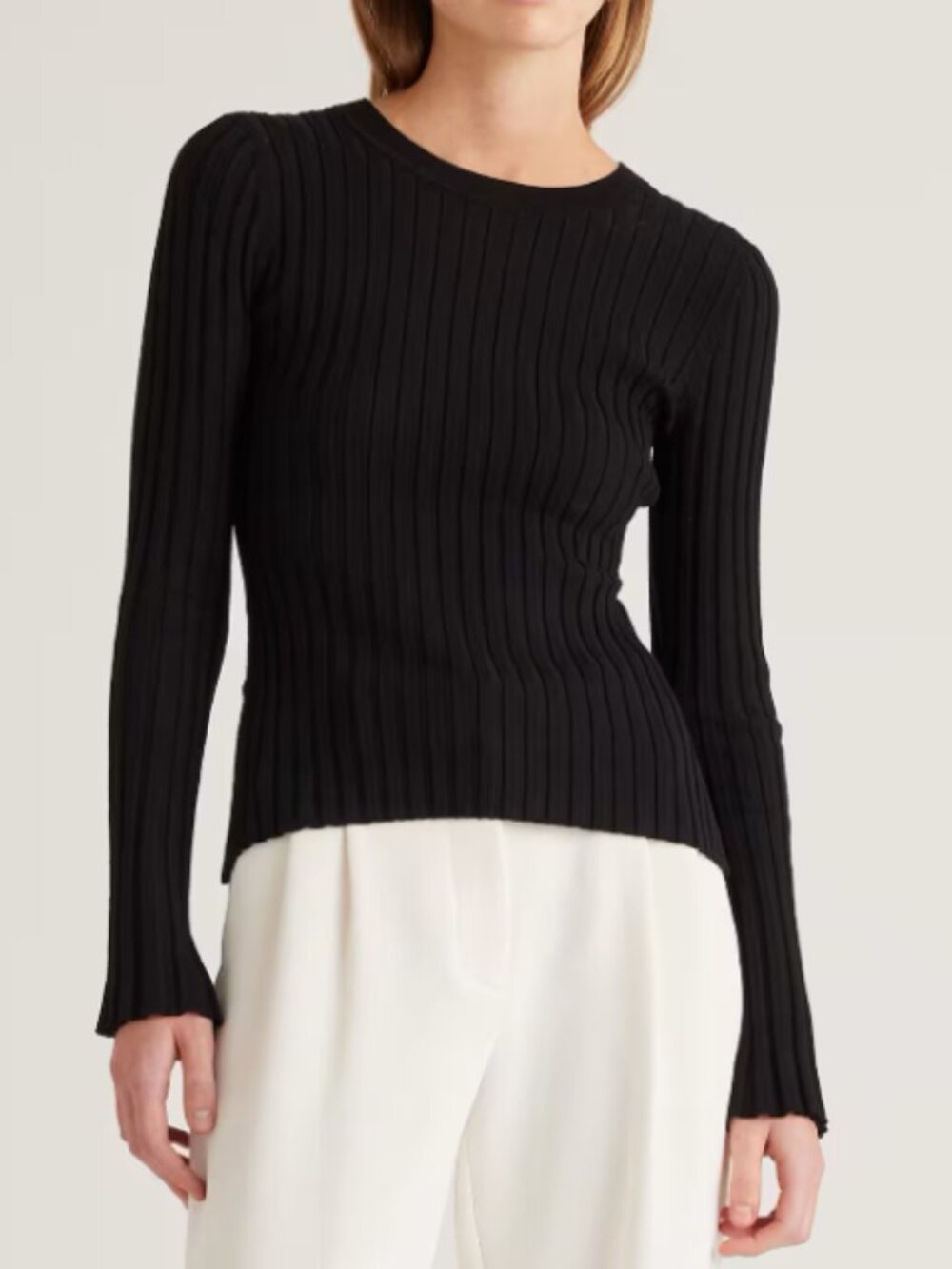 Quince Cotton Cashmere Ribbed Long Sleeve Sweater Black XS NWT